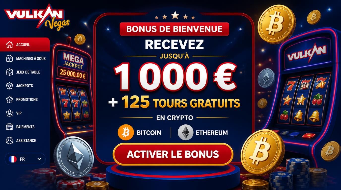 Un écran de bonus de bienvenue crypto clair avec montant et tours gratuits affichés