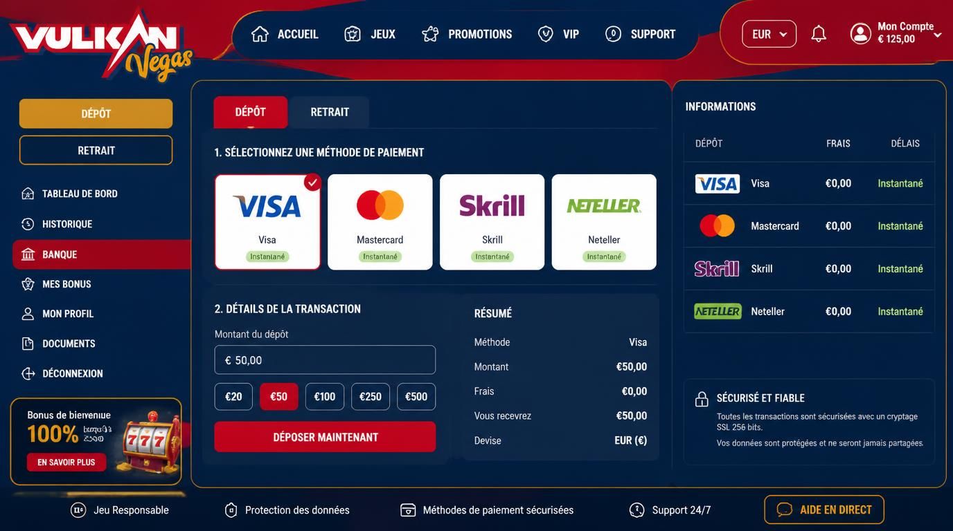 Interface de paiement, méthodes populaires, euro affiché